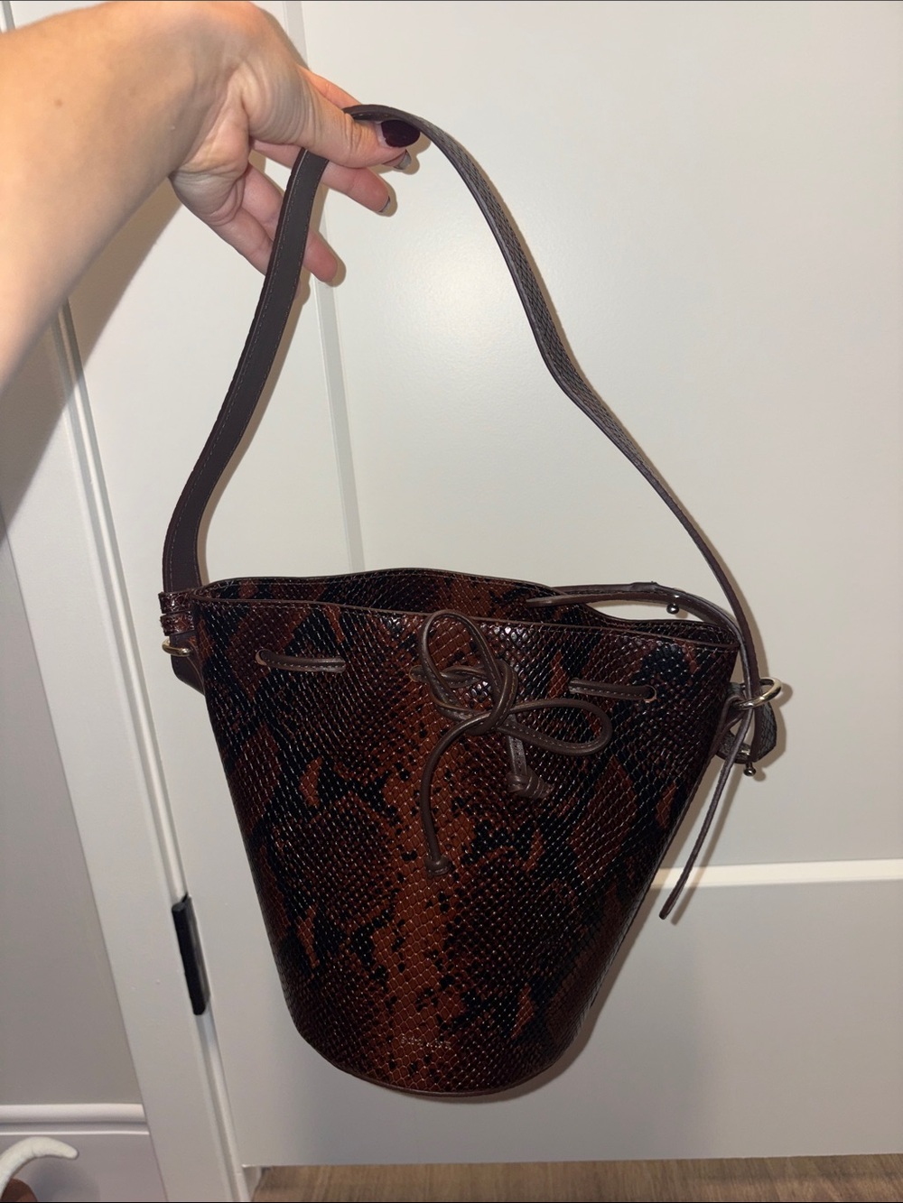 Sezane snakeskin bucket bag